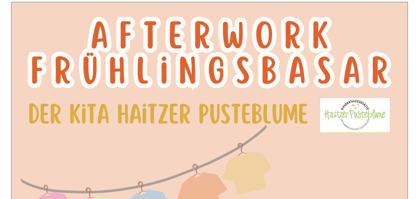 Buntes Plakat zum Afterwork-Frühlingsbasar rund ums Kind.