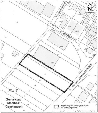 Bauleitplanung Bruchweg Grafik mit Kennzeichnung des betroffenen Gebietes.