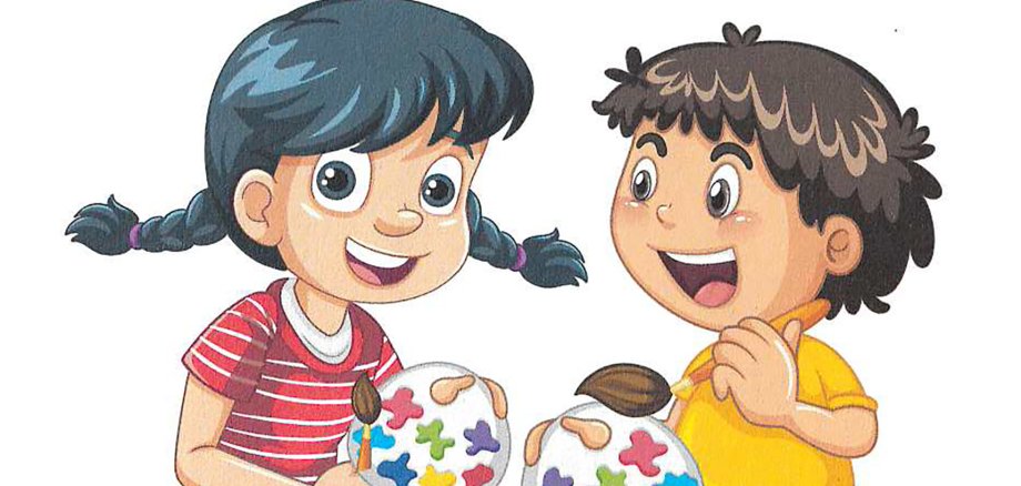 Die beiden gezeichneten Kinderfiguren Gela und Fritz.