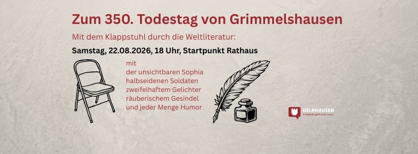 Werbebild für die Klappstuhlführung zum 350. Todestag von Grimmelshausen.