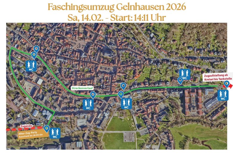 Eine Übersichtskarte mit dem Streckenverlauf und den WC-Stationen.