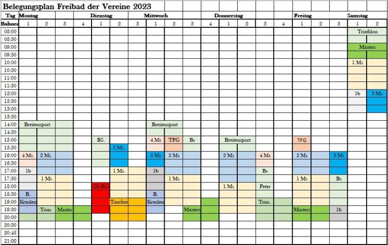 Belegungsplan Foto des Belegungsplans für das Freibad.