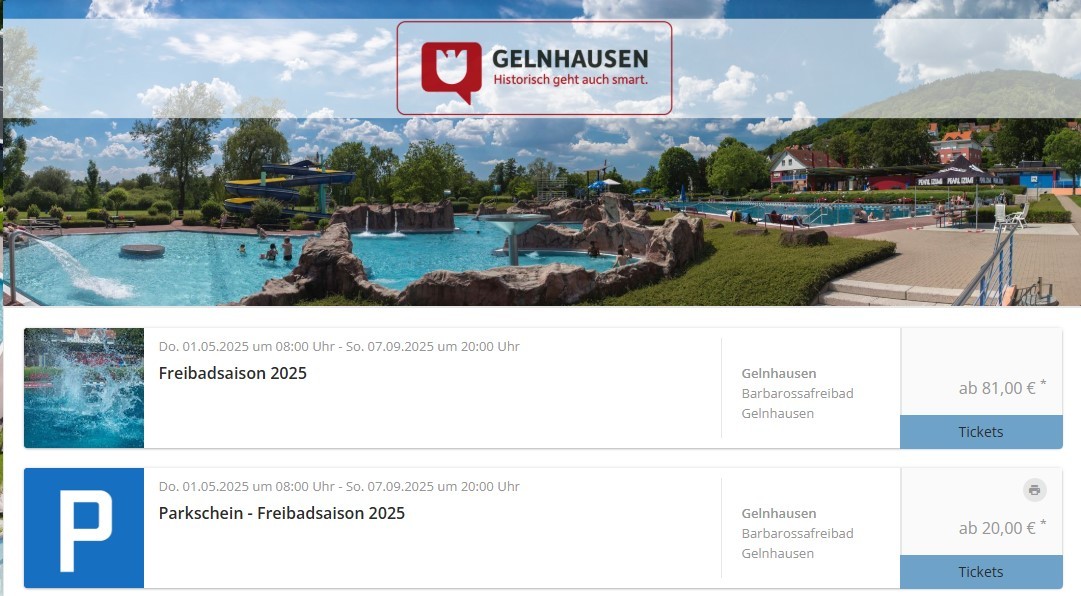 Screenshot vom Auftritt des Bestellvorgangs bei Reservix mit Kartenwahlmöglichkeit und Panoramafoto. 