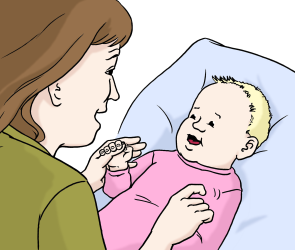 Zeichnung einer Frau und eines fröhlichen Babys.