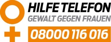 Logo des Hilfetelefons Gewalt gegen Frauen. Nummer  08000116016. www.hilfetelefon.de