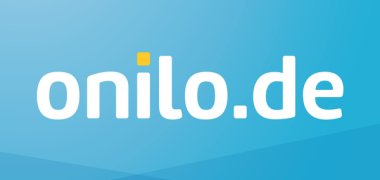 Onilo Logo weißes onilo Logo auf blauem Hintergrund