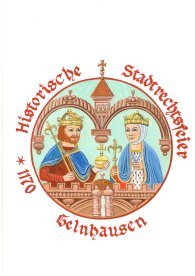 Logo Stadtrechtsfeier Das von Künstler Achim Gogler nachgezeichnete und colorierte Stadtsiegel mit Beatrix und Barbarossa.